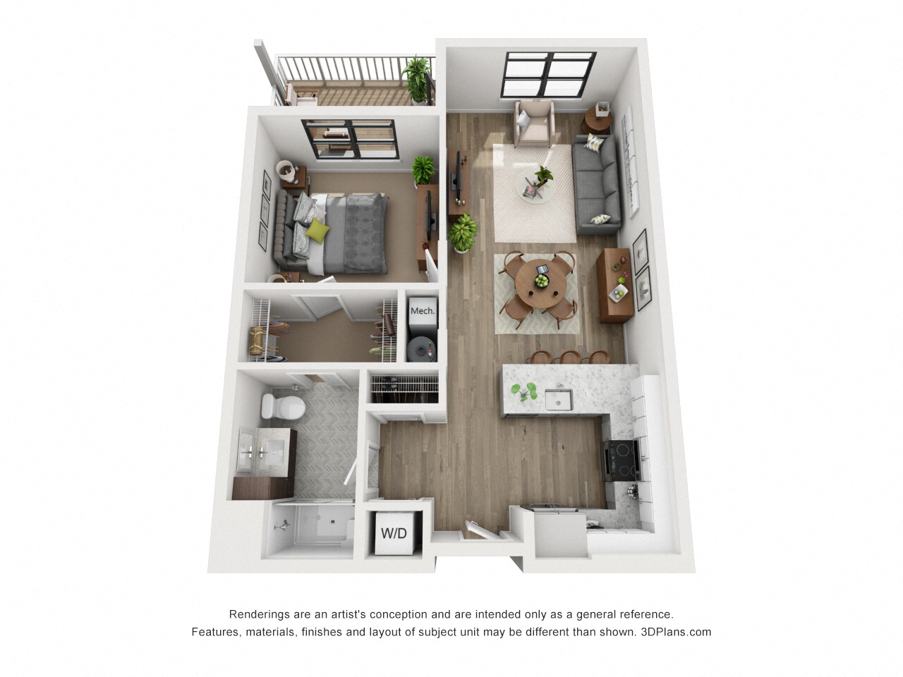 Floor plan for 1 bed, 1 bath, 759 sqft